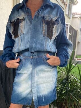 Vintage No! Jeans Blue Denim Long Sleeve Collared Pockets Jean Dress